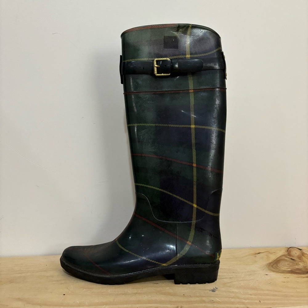 Ralph Lauren Green Plaid Tall Rain Boots